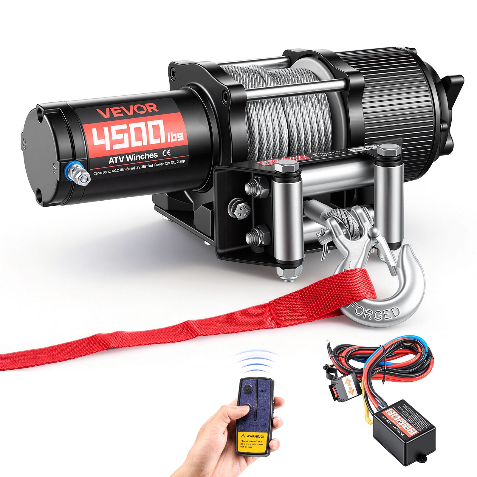 Sähkövinssi North Craft P4000-1D, 2041 kg, 12V, Teräsvaijeri 6 mm x 12 m, IP54, Alumiiniseos