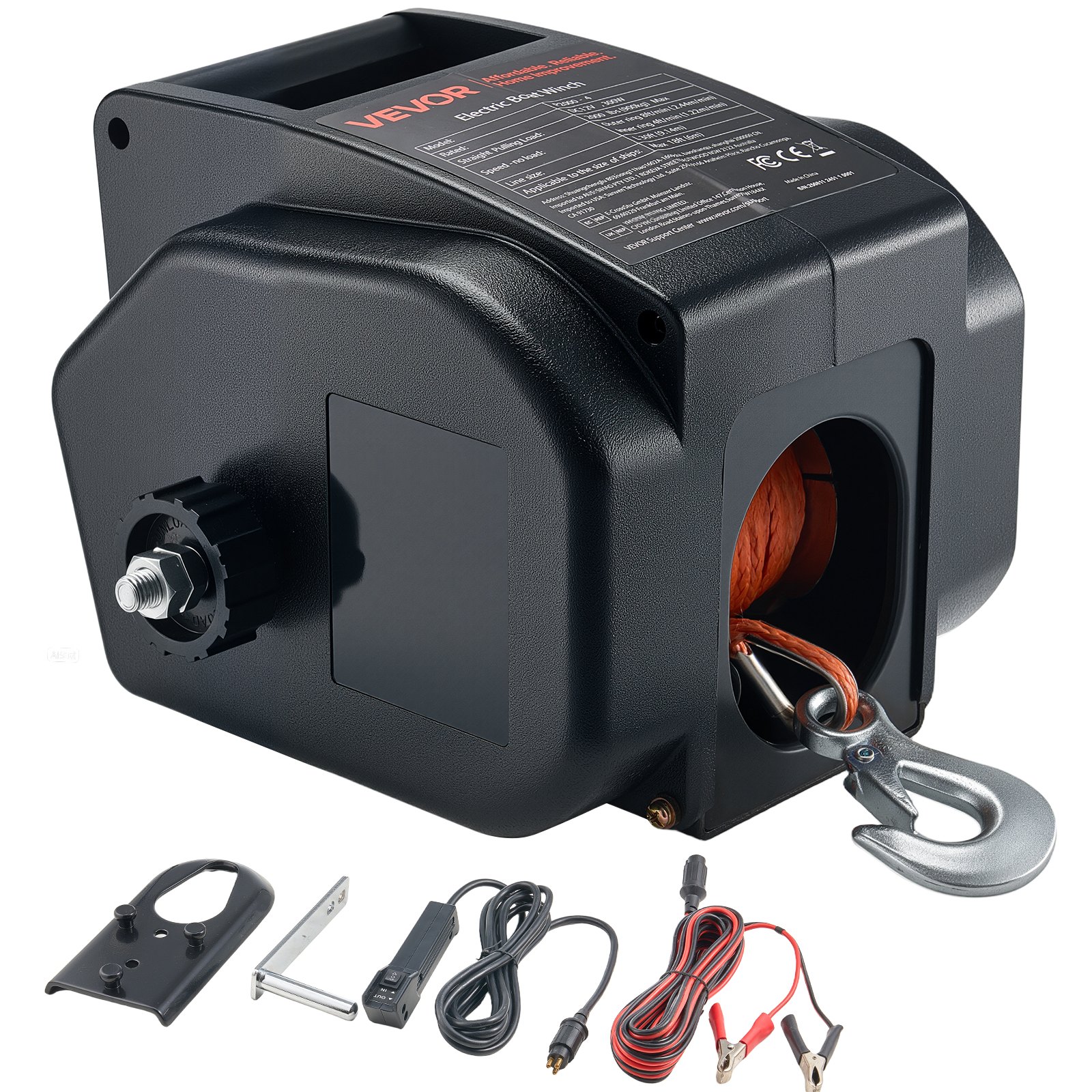 Sähkövinssi venetraileriin North Craft P2000-4, 900kg, 12V, sähkö &amp; käsikäyttö, musta