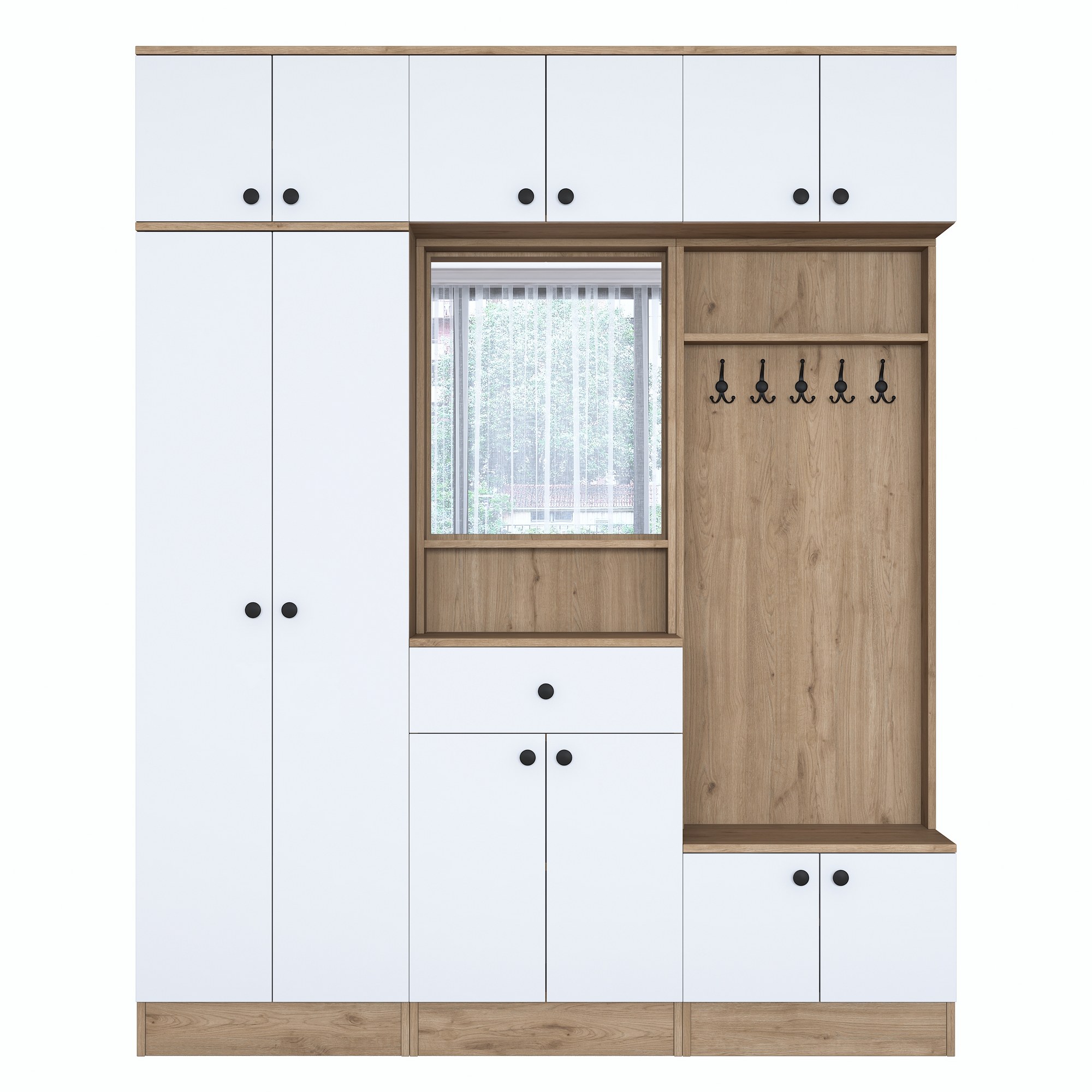 Säilytyskokonaisuus eteiseen Valento Furniture EA104, leveys 179.6cm