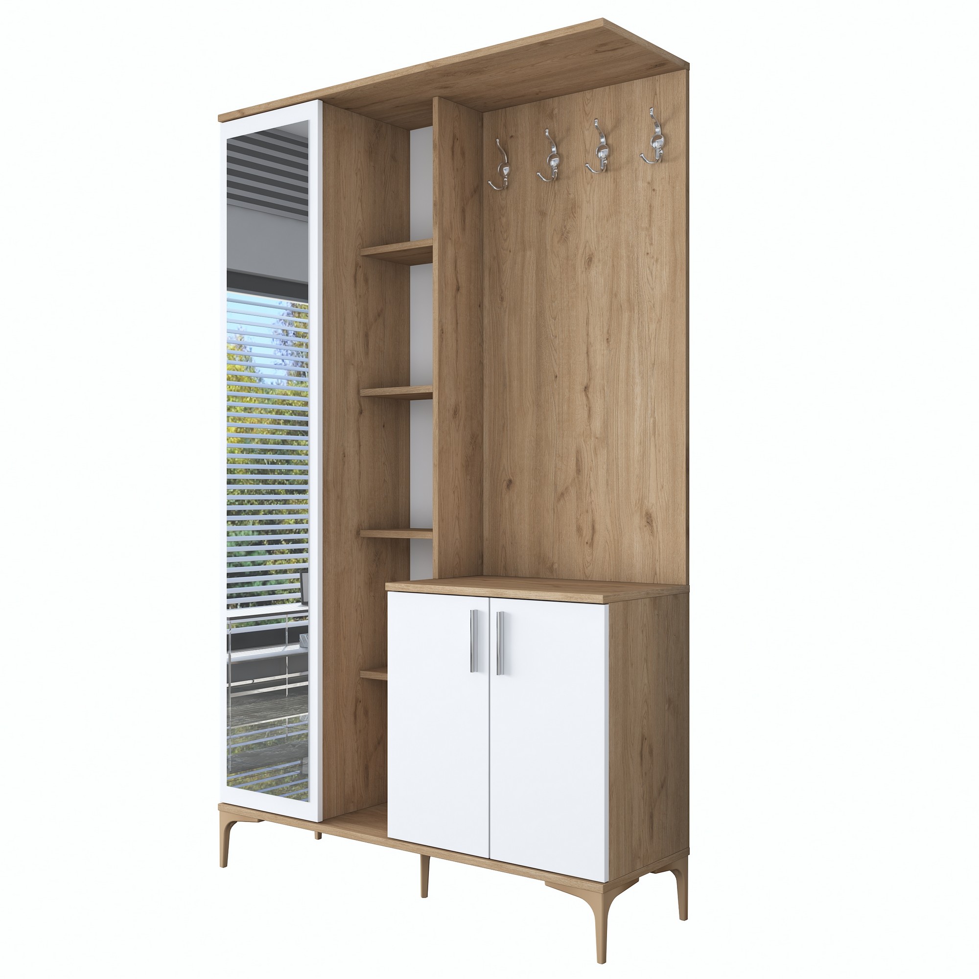 Säilytyskokonaisuus eteiseen Valento Furniture EA109-2695, leveys 120cm, valkoinen/ruskea