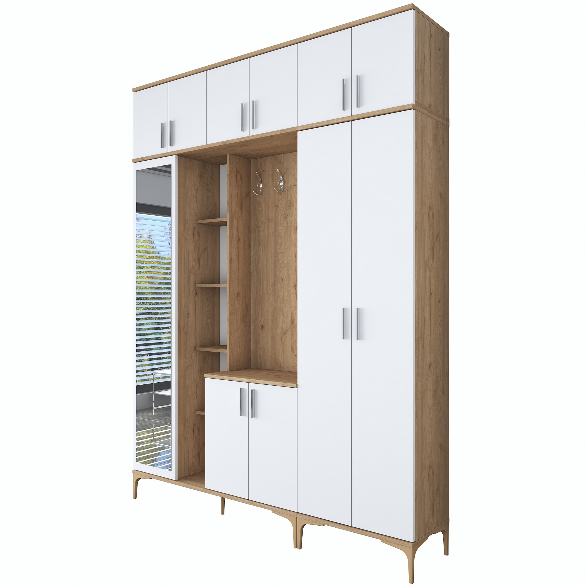 Säilytyskokonaisuus eteiseen Valento Furniture EA121-2765, leveys 180cm, valkoinen/ruskea