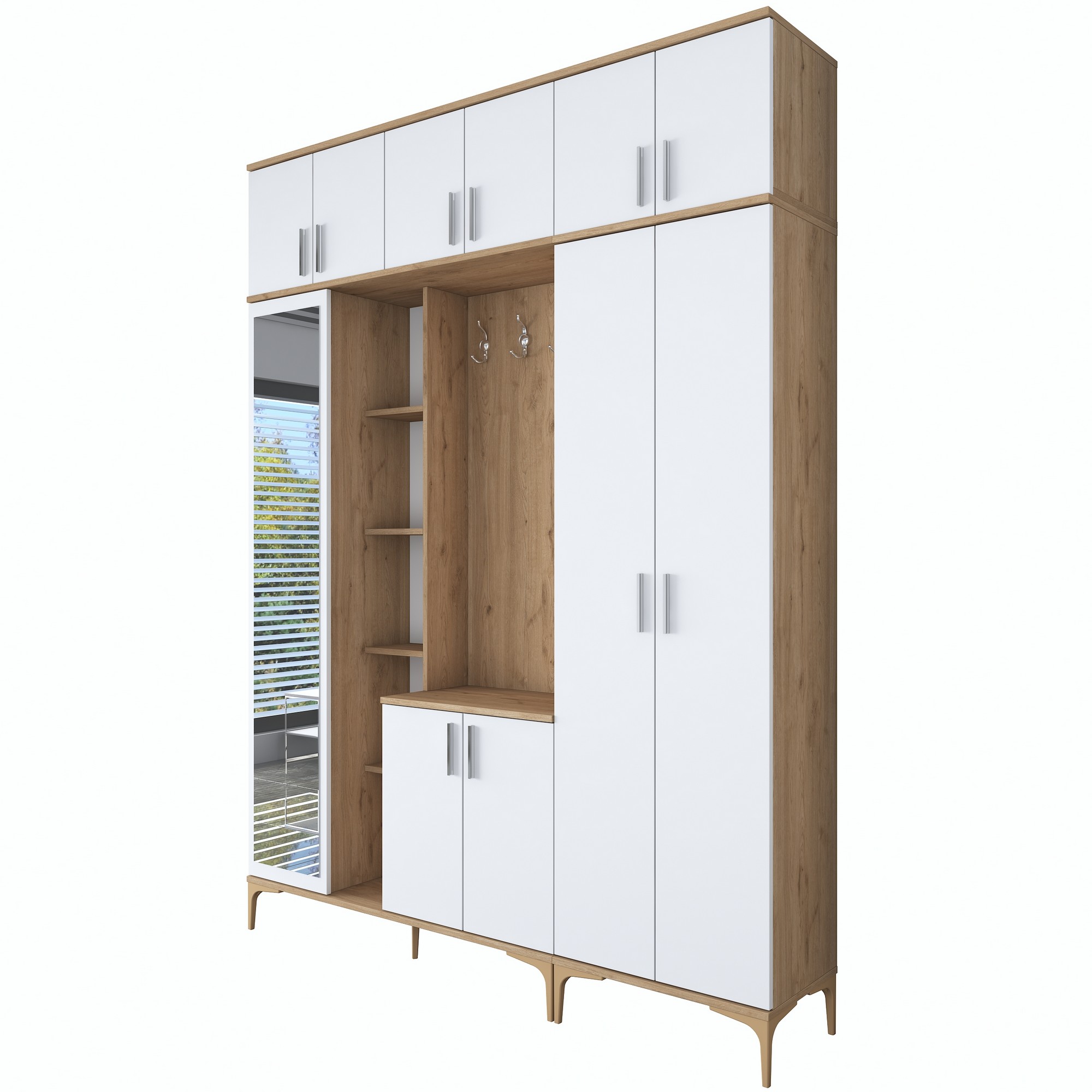 Säilytyskokonaisuus eteiseen Valento Furniture EA128-2795, leveys 180cm, valkoinen/ruskea