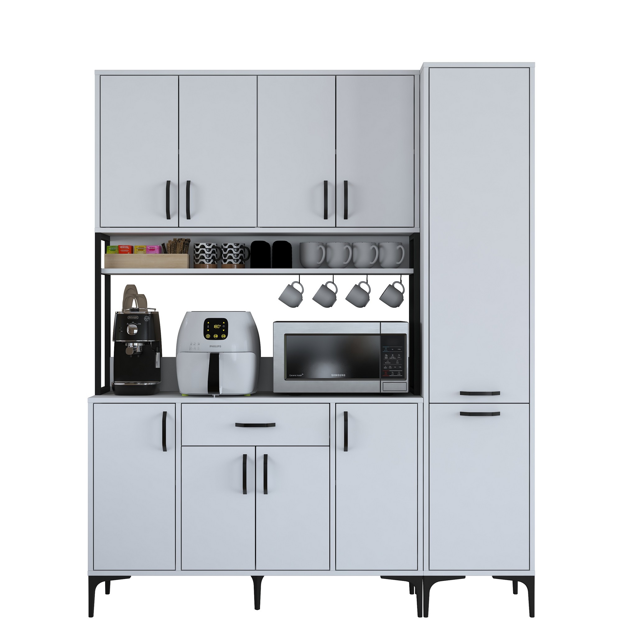 Säilytyskokonaisuus keittiöön Valento Furniture JE134-3055, leveys 160cm, korkeus 198.6cm, valkoinen