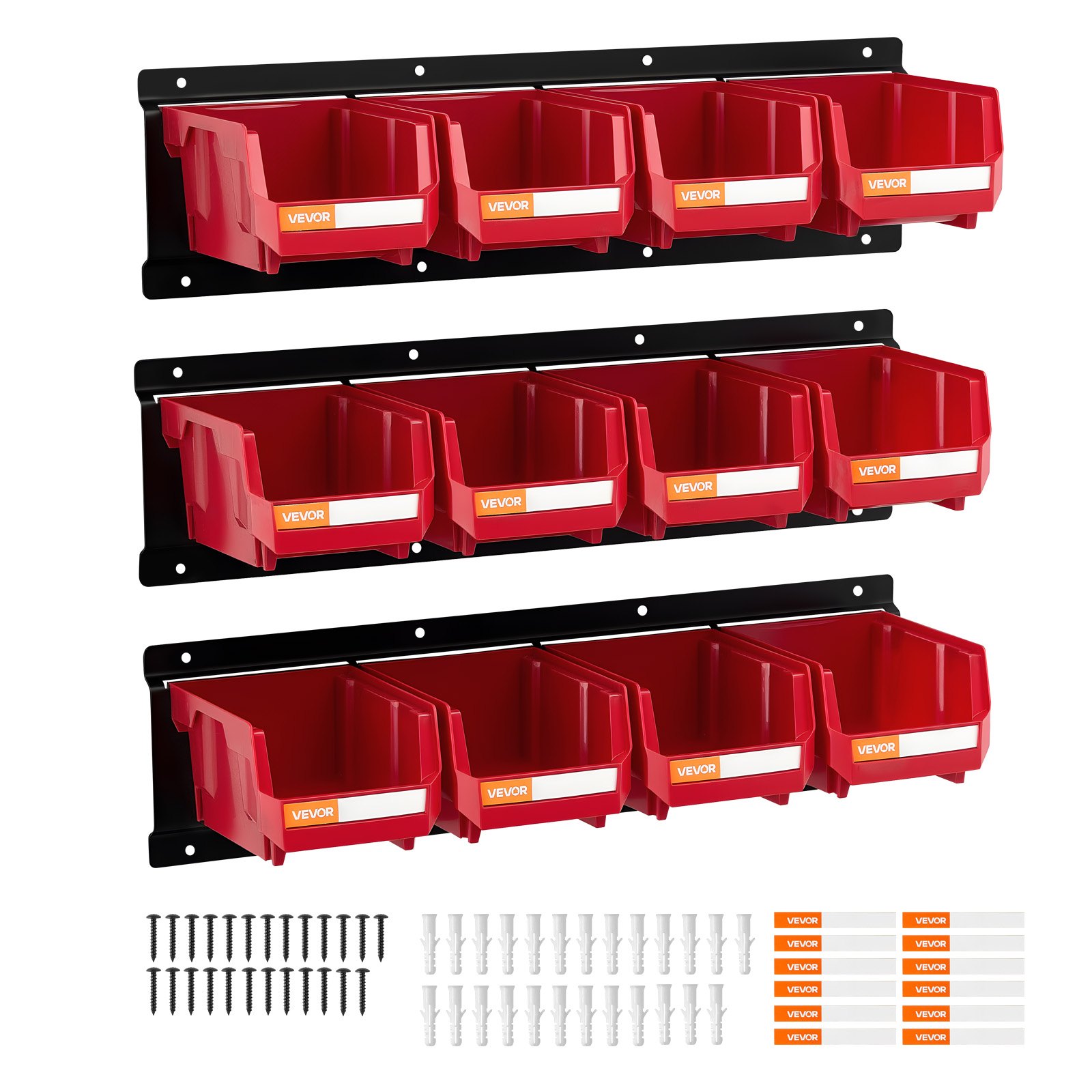 Säilytyslaatikko North Craft WM-16V1-Red, 12 muovilaatikkoa, 3 metallikiskoa, punainen