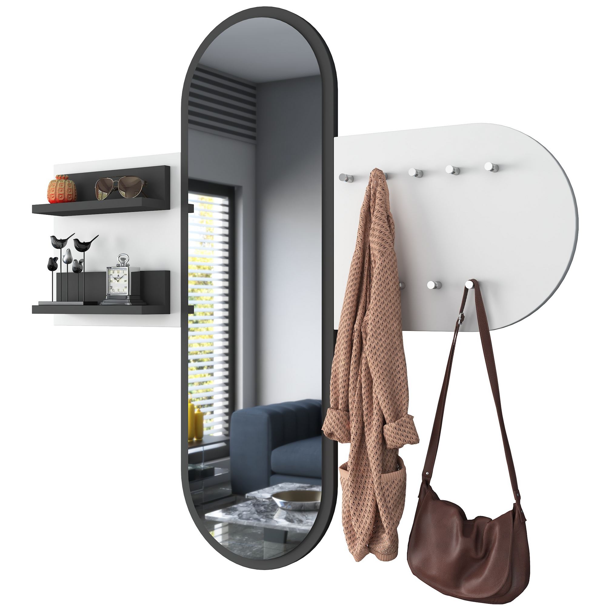 Seinänaulakko peilillä Valento Furniture P3-3776, leveys 125cm, valkoinen