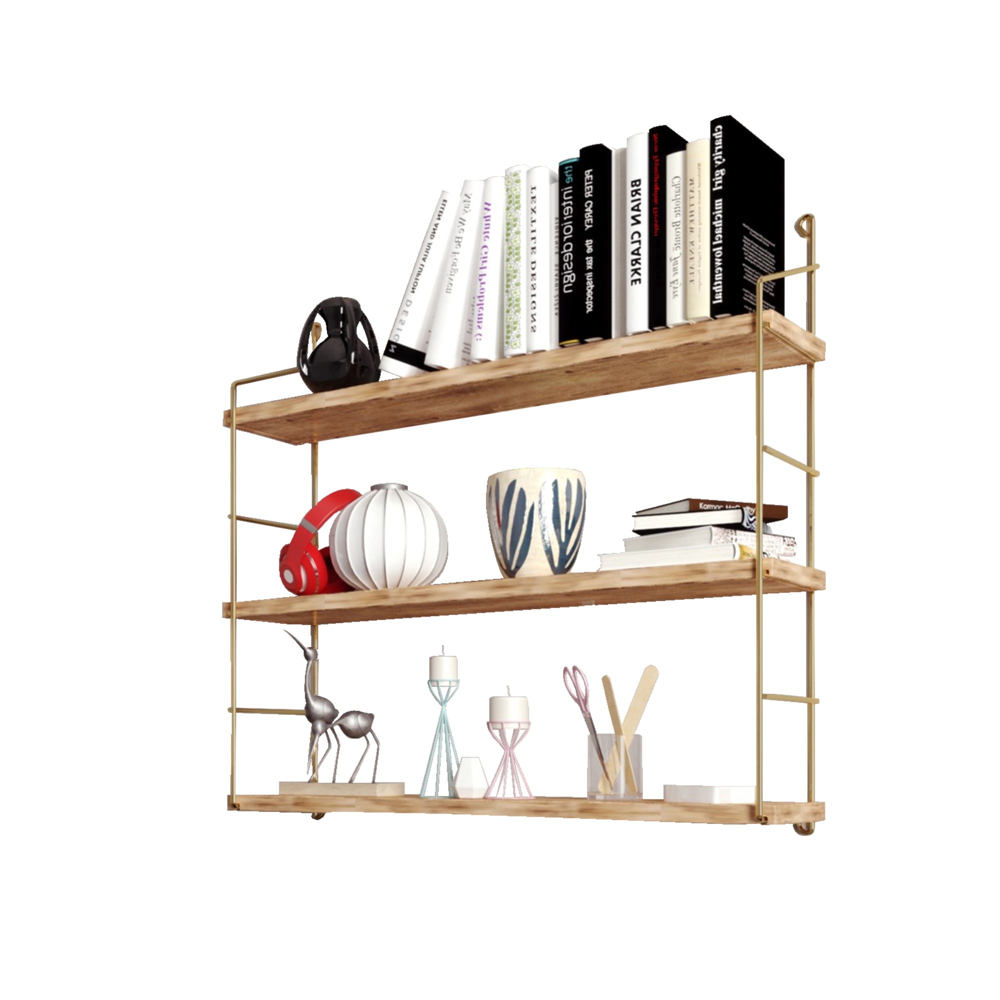 Seinähylly Valento Furniture 60x16cm, 3-osainen, kulta
