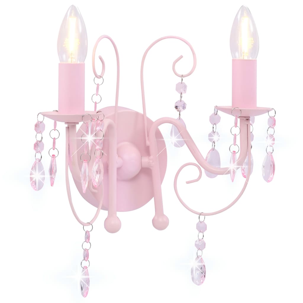 Seinävalaisin helmillä pinkki 2 x e14 polttimoa