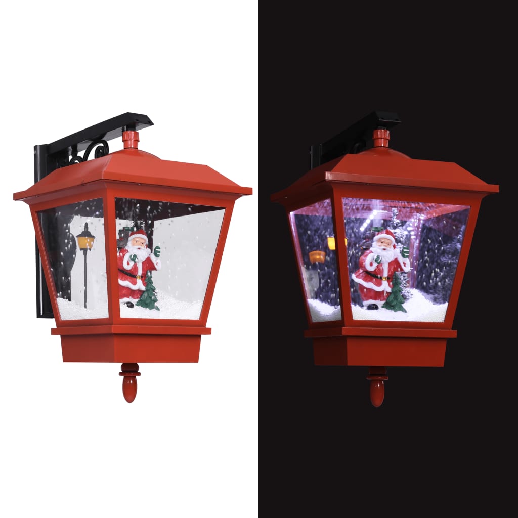 Seinävalaisin LED-valoilla ja joulupukilla, punainen, 40x27x45cm