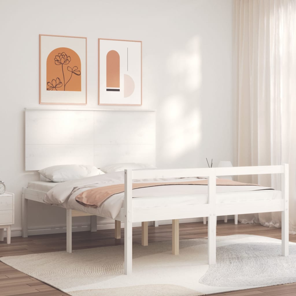 Seniorisänky päädyllä valkoinen 120x200 cm täysi puu (85910)