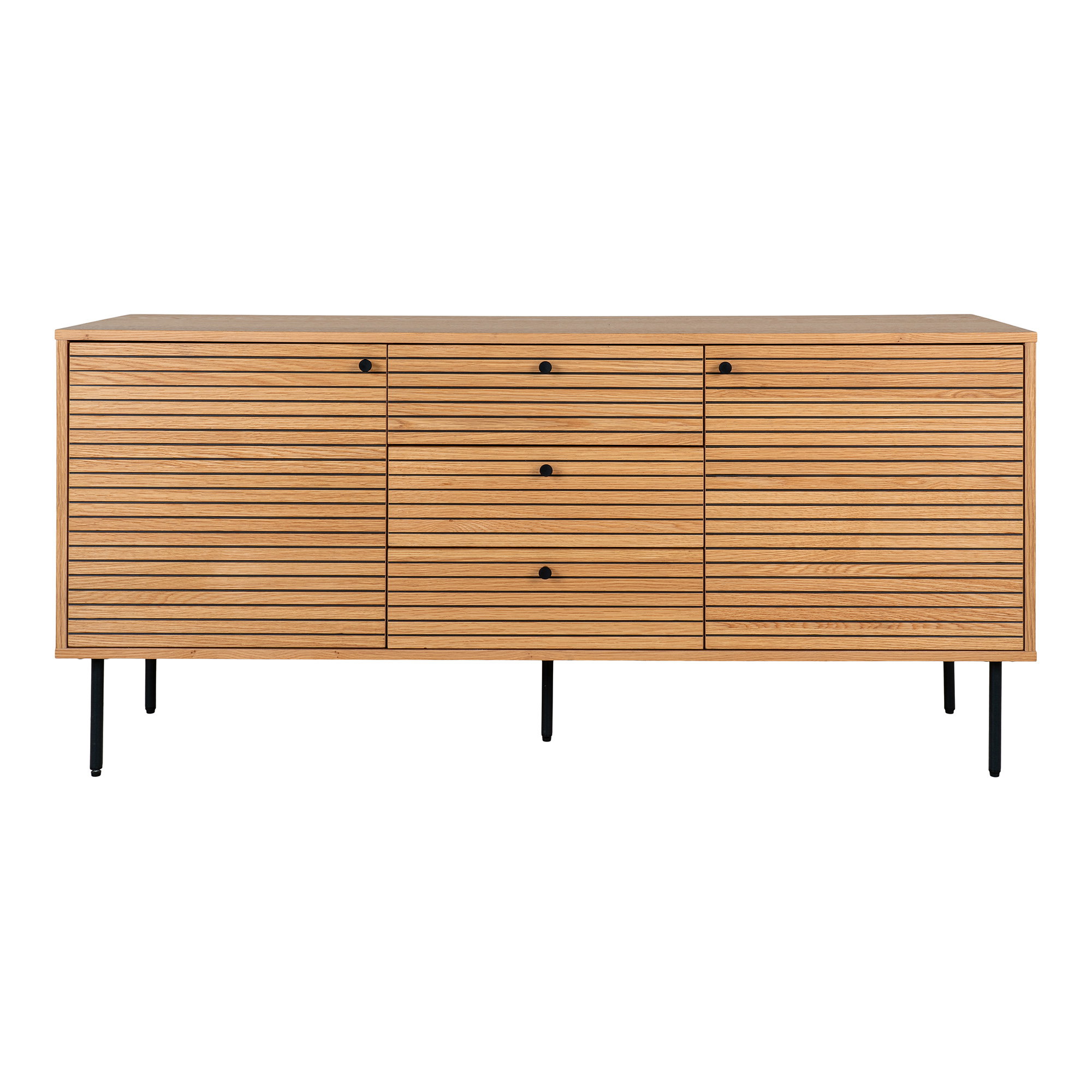 Senkki House Nordic Kyoto, 3 laatikkoa, 2 ovea, tammiviilu, luonnonvärinen, mustat metallijalat, 150x40x74 cm