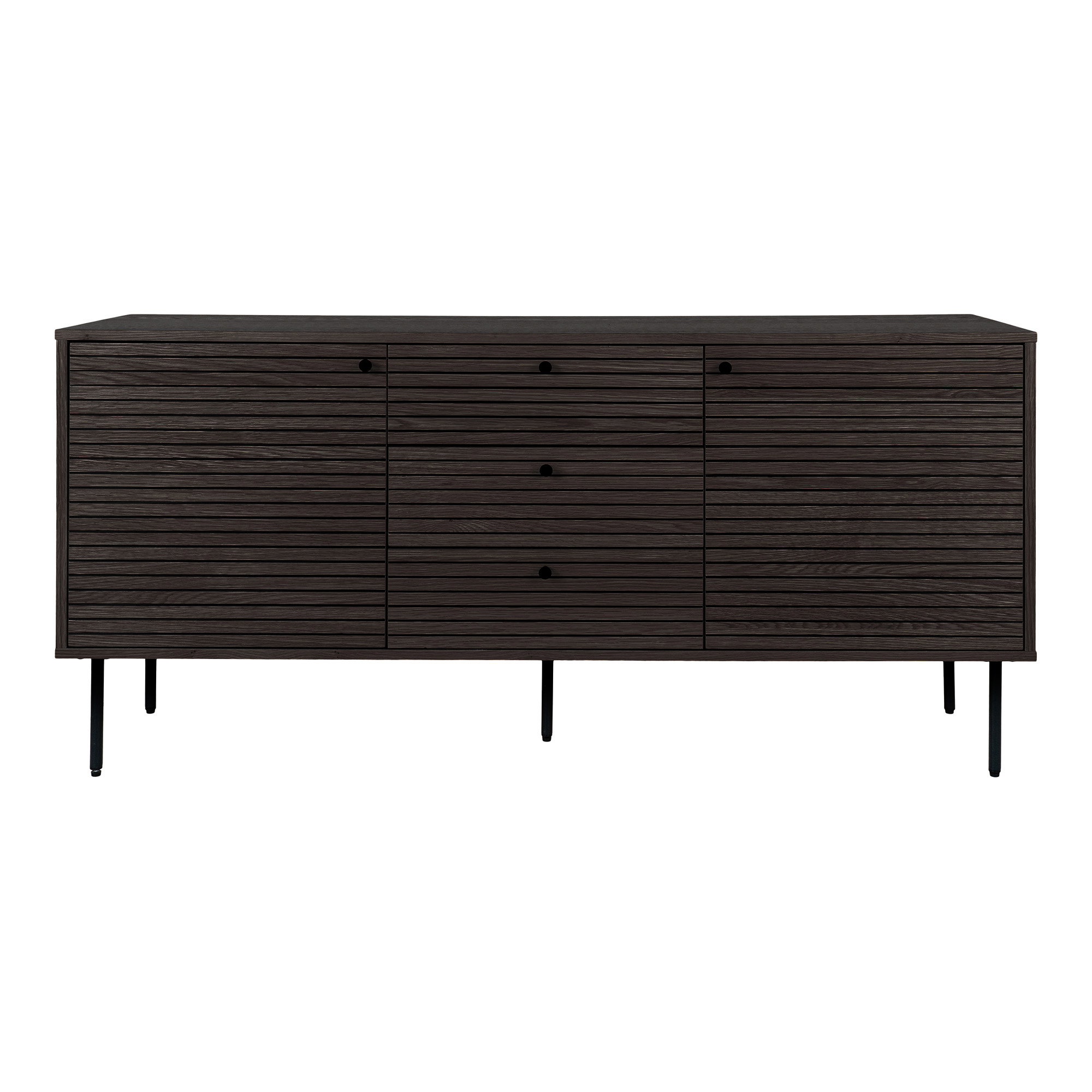Senkki House Nordic Kyoto, 3 laatikkoa, 2 ovea, tammiviilu, savustettu, mustat metallijalat, 150x40x74 cm