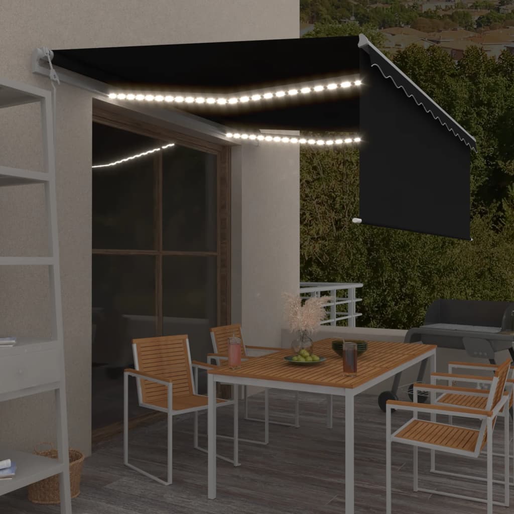 Sisäänkelattava markiisi, verho/LED/tuulisensori, 4x3 m