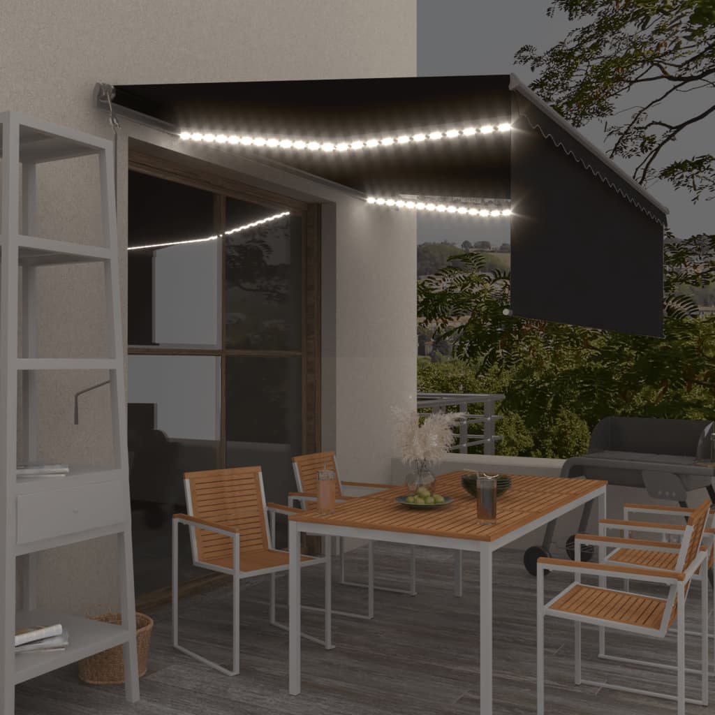 Sisäänkelattava markiisi, 4x3 m, verho/LED/tuulisensori