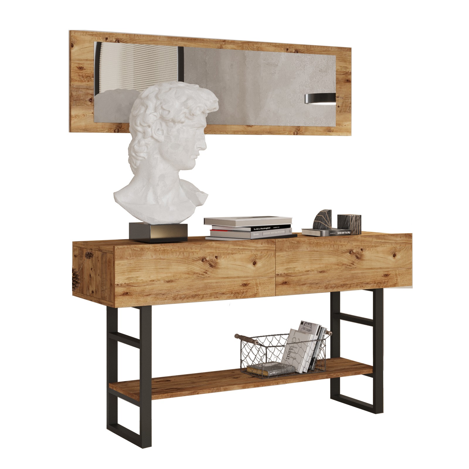 Sivupöytä ja peili Valento Furniture ML24, ruskea