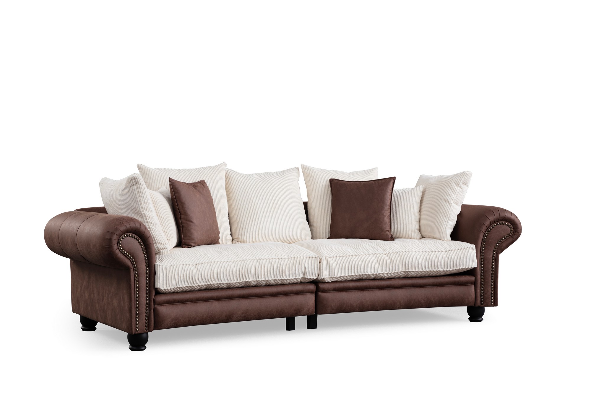 Sohva Valento Furniture Fresno, ruskea/valkoinen, 3-istuttava