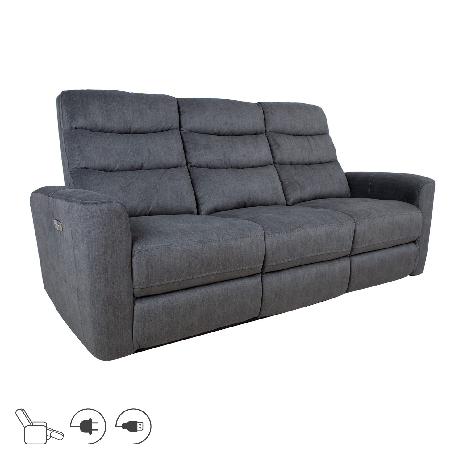 Sohva Home4You Gastón, 206x85x104cm, Sähkömekanismilla, 3-Istuttava, Harmaa