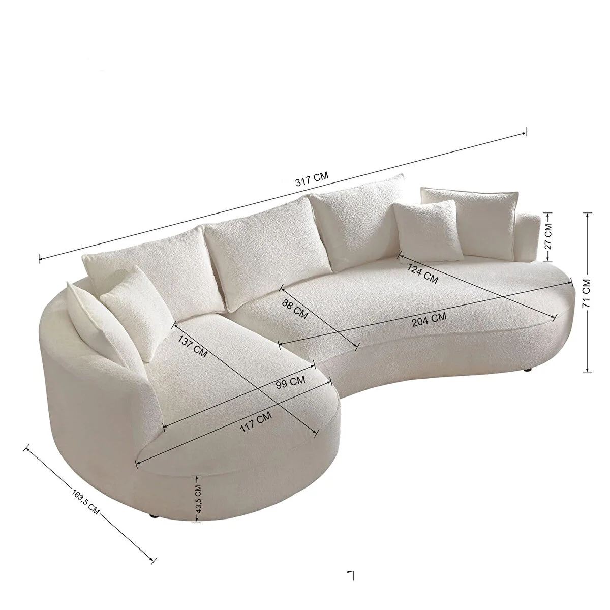 Kulmasohva Valento Furniture Venedik Left, 317x163.5cm