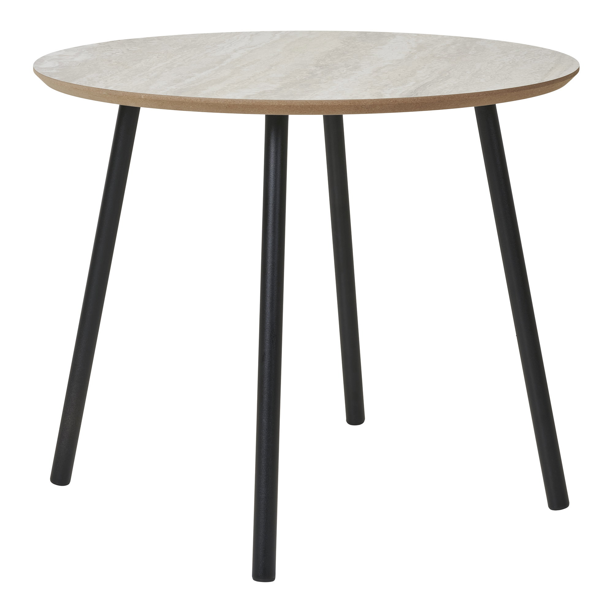 Sohvapöytä House Nordic Aalst, travertiinijäljitelmä, mustat jalat, ø55x45 cm