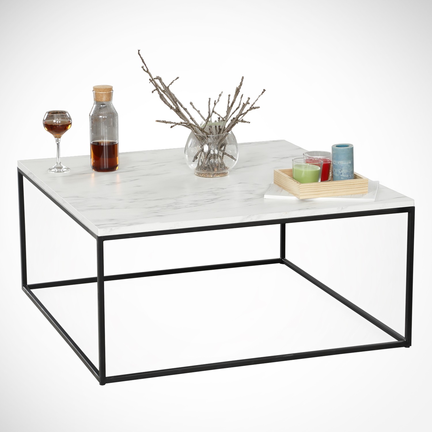 Sohvapöytä Valento Furniture Poly, 75x75cm, Valkoinen/Musta