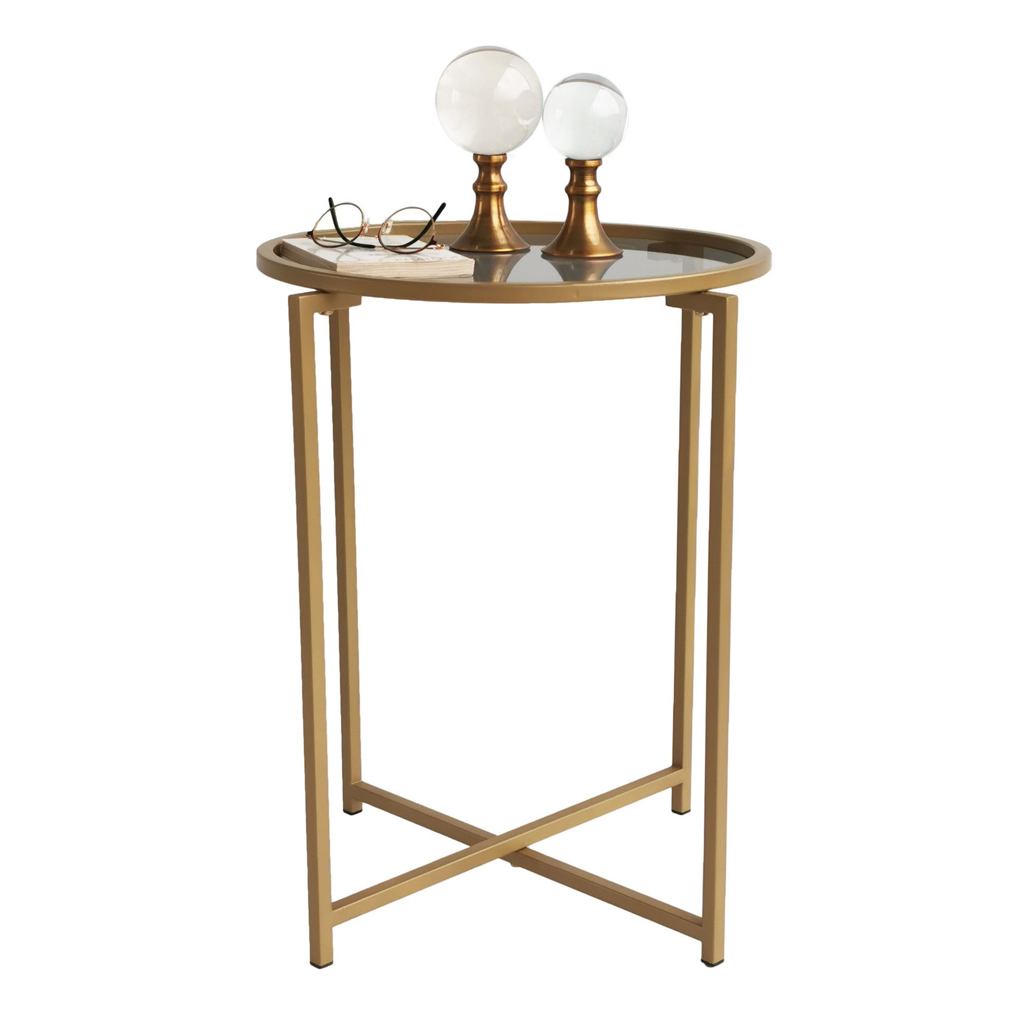 Sohvapöytä Valento Furniture S407, savulasi, 60cm, kulta
