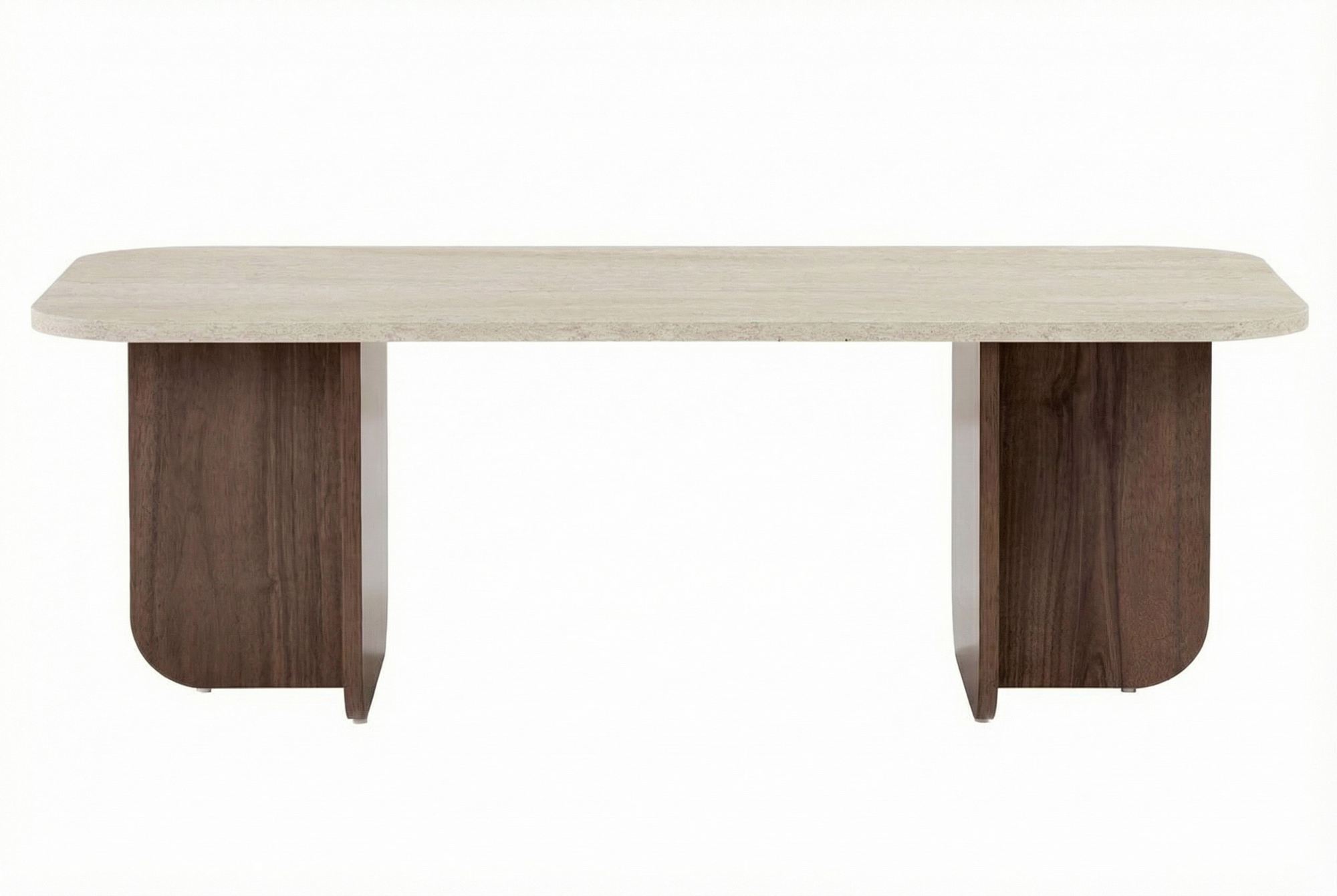 Sohvapöytä Valento Furniture Akira, 41x120x60 cm, travertiini/pähkinä