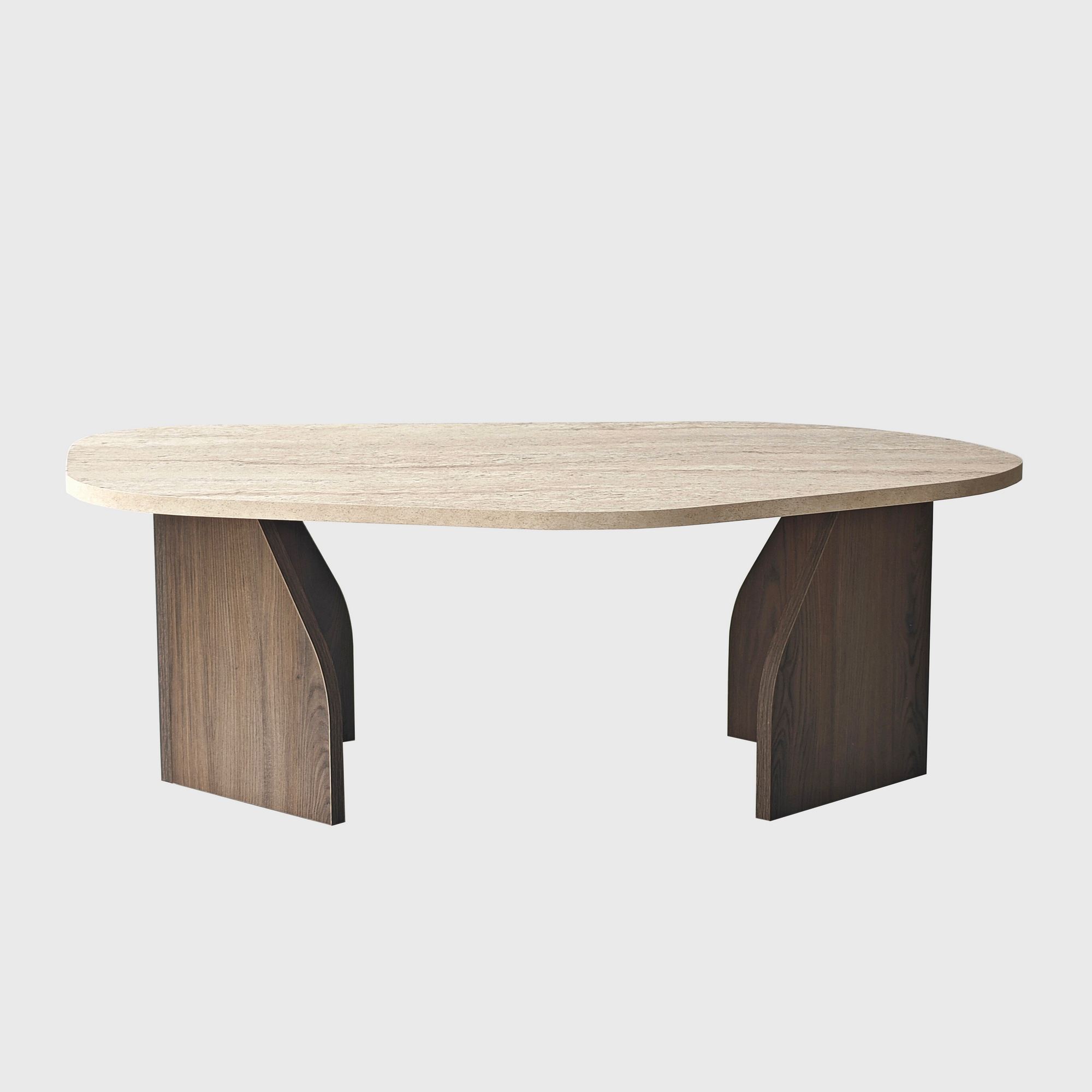 Sohvapöytä Valento Furniture Rock, 35x100x60 cm, travertiini/pähkinä