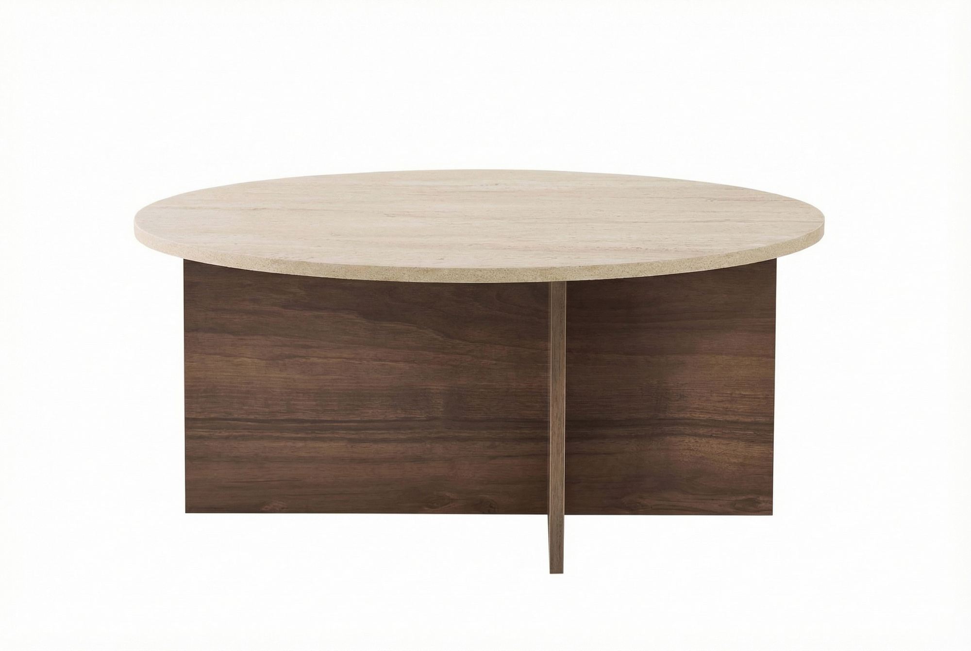 Sohvapöytä Valento Furniture Soleil, 40x90x90 cm, travertiini/pähkinä