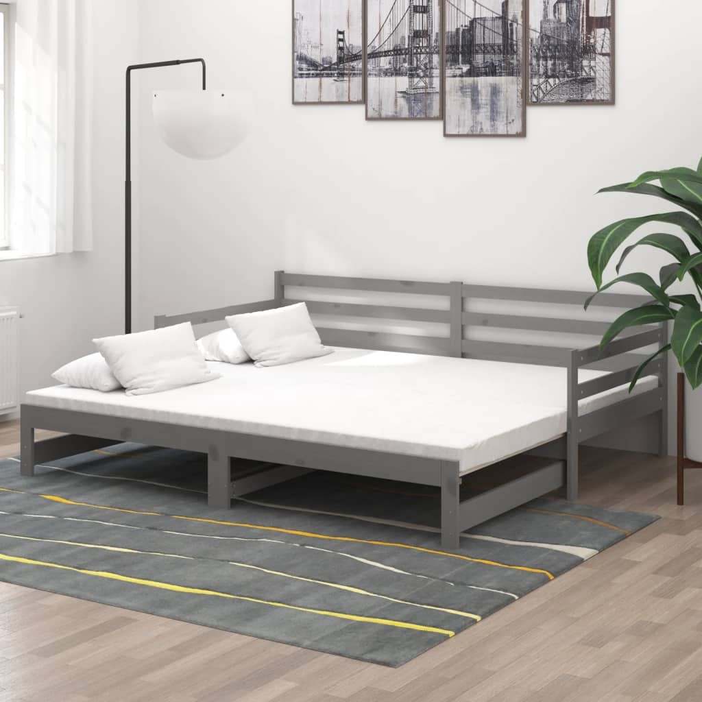 Sohvasänky ulosvedettävä harmaa täysi mänty 2x (90x200) cm (84598)