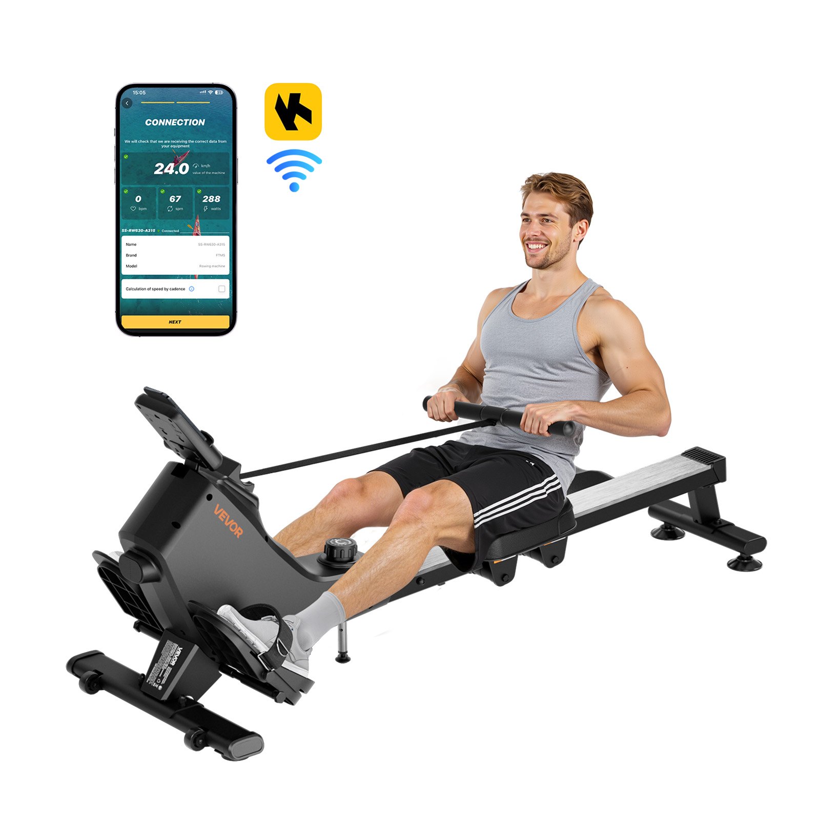 Soutulaite North Craft Magnetic Rower, 139x51x59.5cm, 16-Tasoinen, Musta