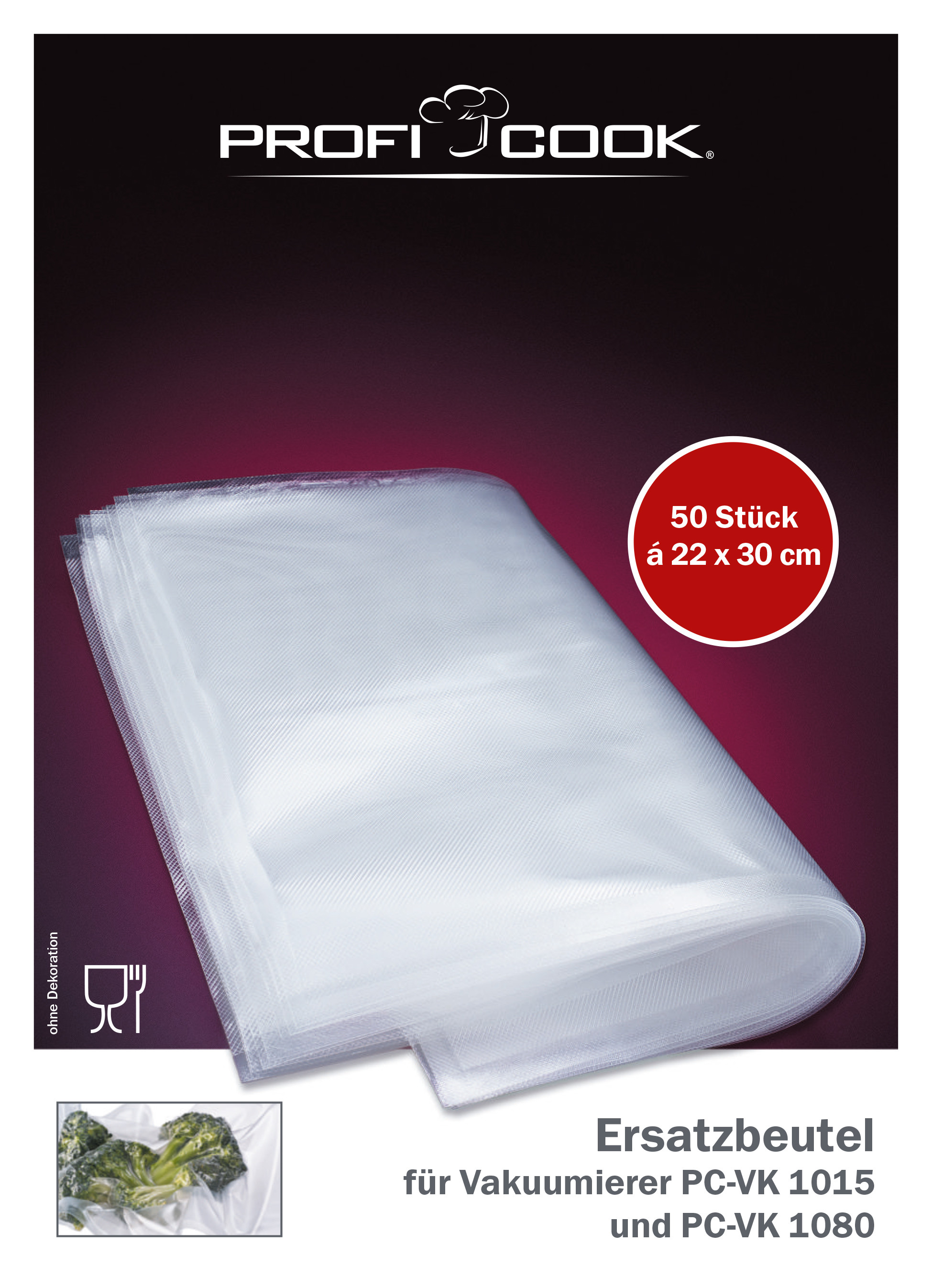 Vakuumipussit ProfiCook PCVK1015EBS 50 kpl 22x30 cm 8910151