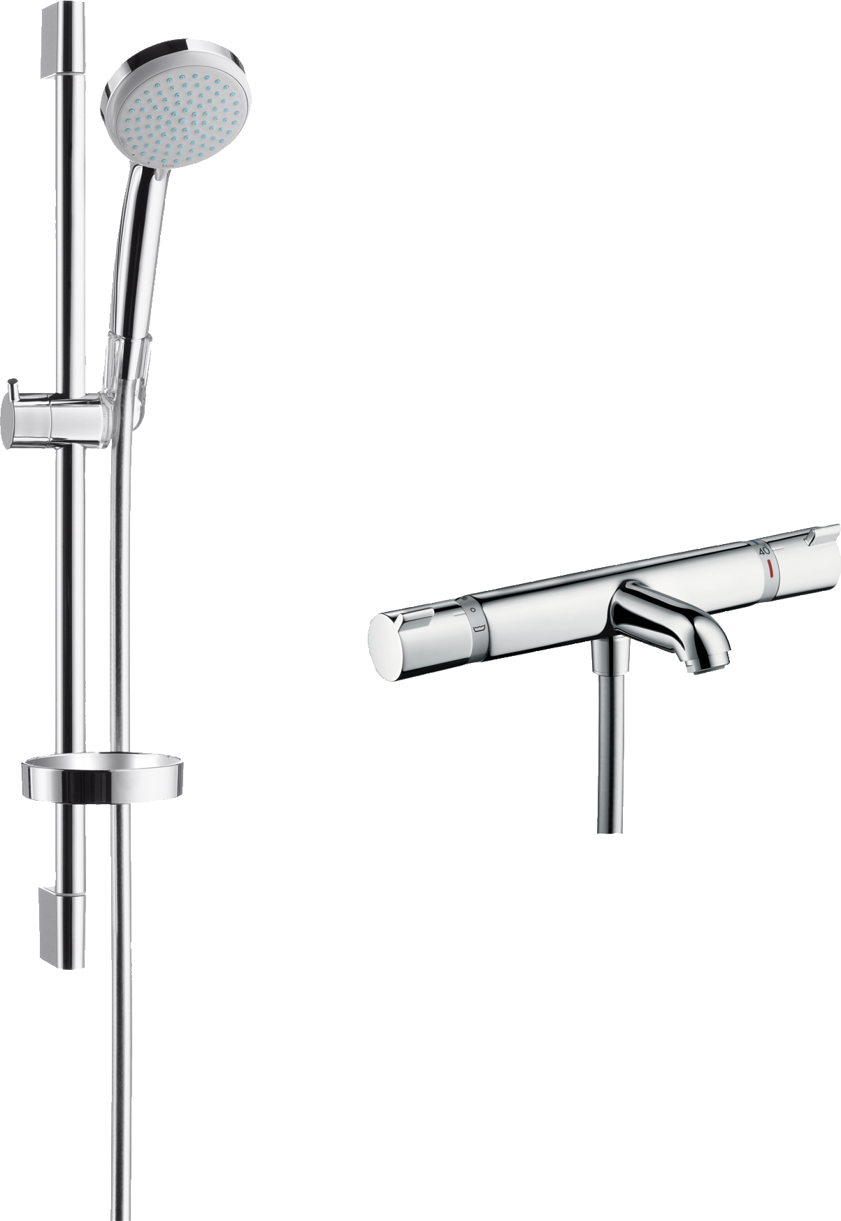 Suihkusetti Hansgrohe Croma 100 Vario EcoSmart, termostaattihanalla, hierova suihku, juoksuputkella, vettä säästävä, kiiltävä kromi
