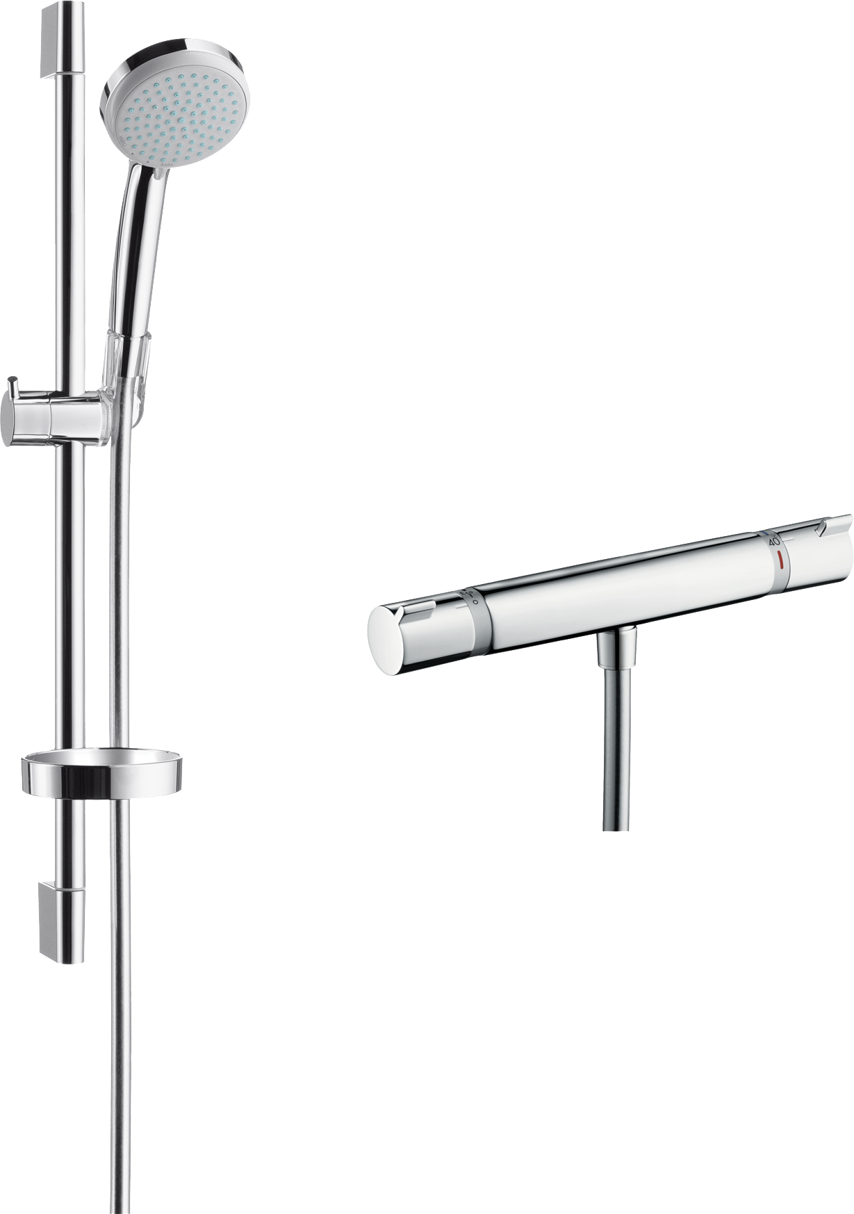 Suihkusetti Hansgrohe Croma 100 Vario EcoSmart, termostaattihanalla, vettä säästävä, juoksuputkella, hierova suihku, kiiltävä kromi