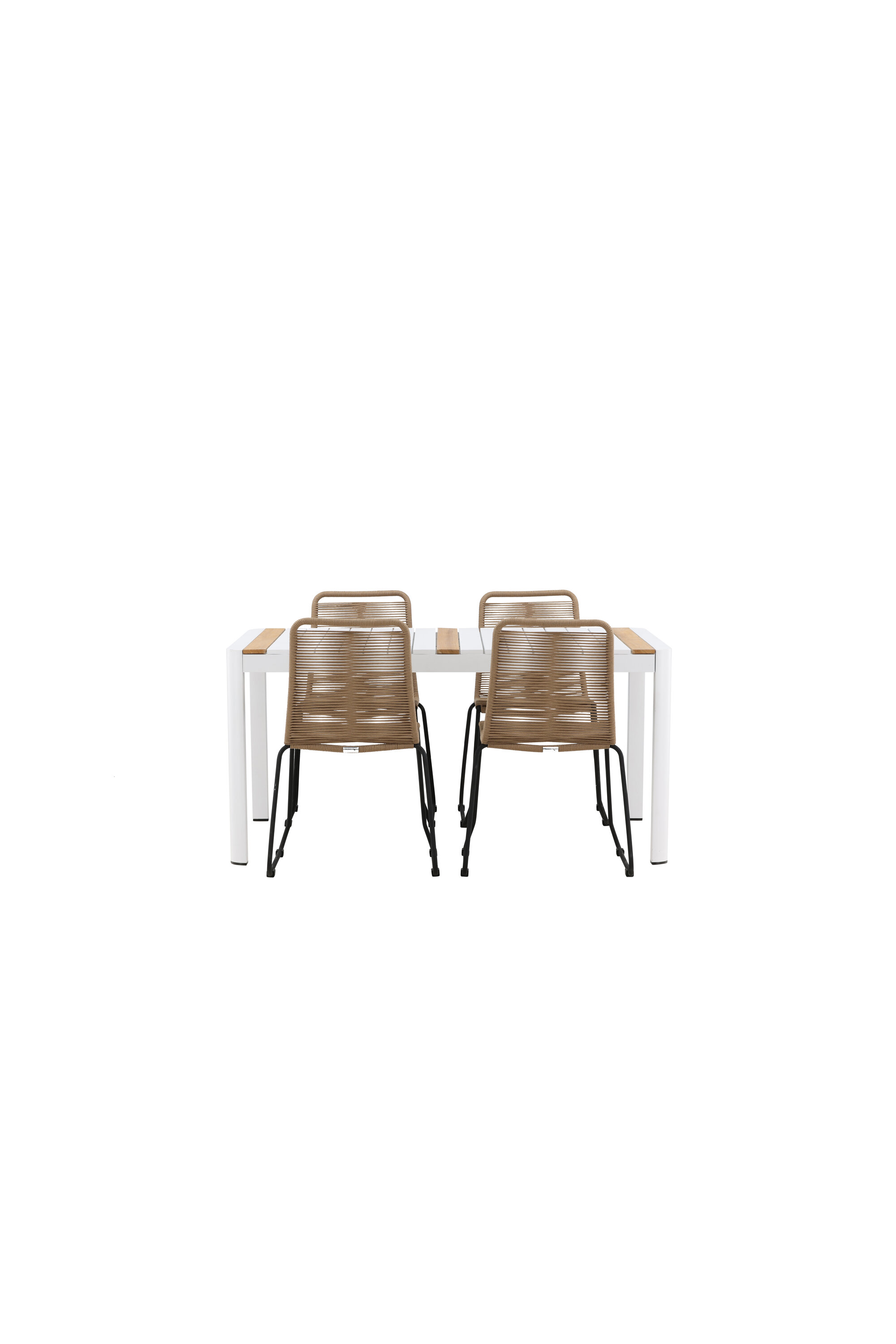 Ruokailuryhmä Venture Home Togo/Lindos, 150x100 cm pöytä + 4 tuolia, valkoinen/tiikki/musta/latte