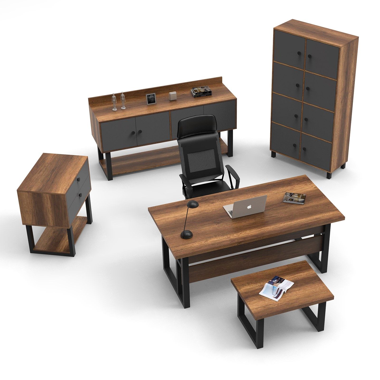 Toimistokalustesetti Valento Furniture Mn11-Ba, tummanruskea/antrasiitti