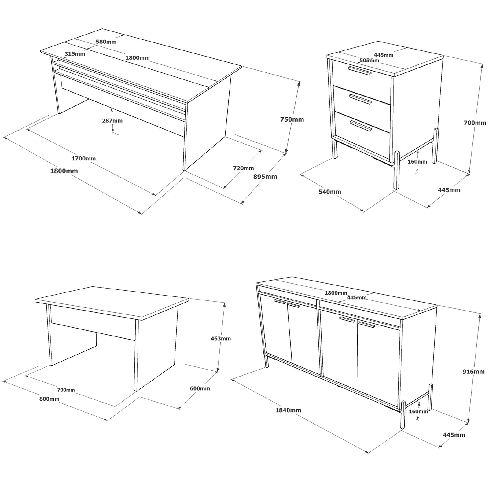 Toimistokalustesetti Valento Furniture Vs9-Cga, hopeanharmaa