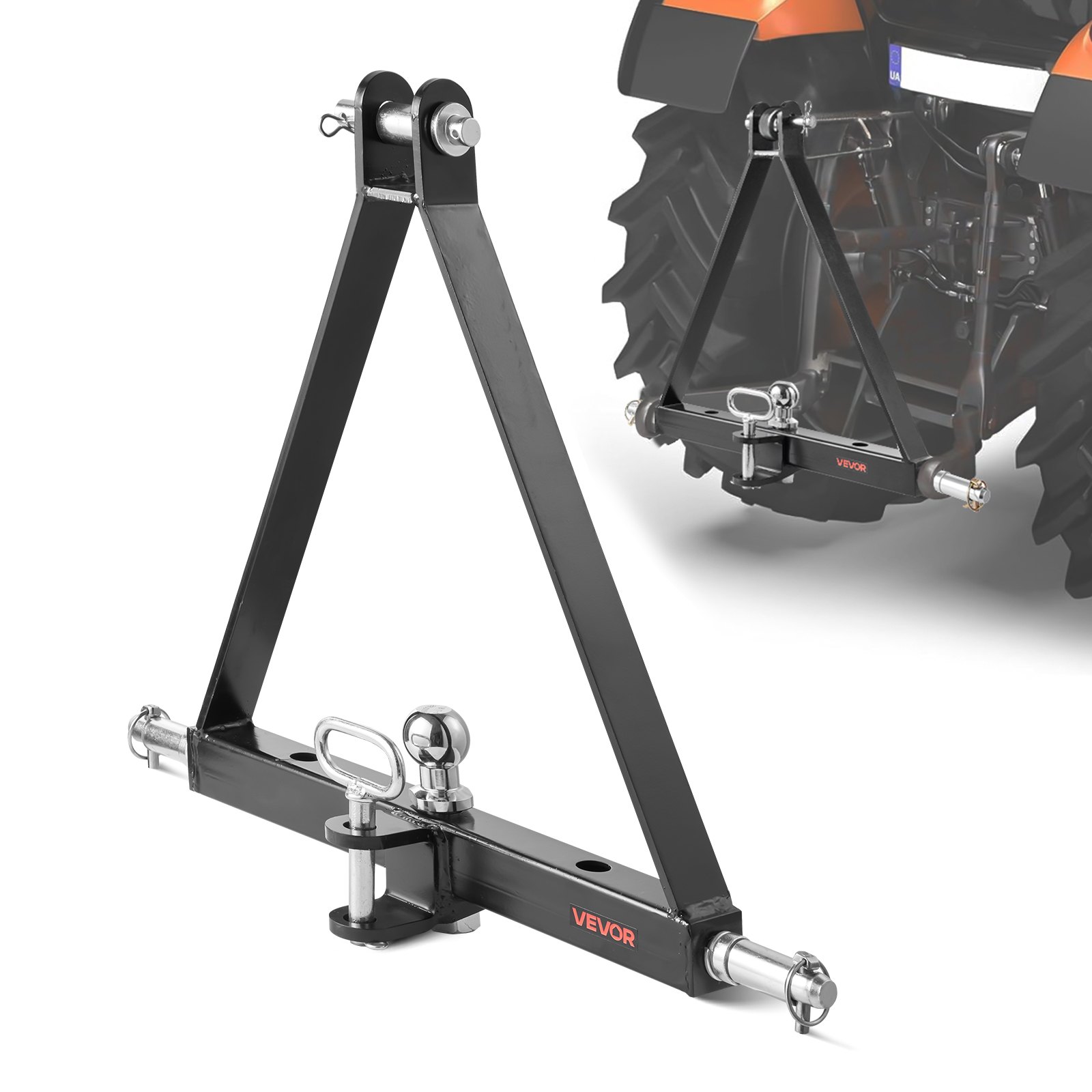 Traktorin kolmipistekiinnitteinen vetokoukkusovitin North Craft S-07, 505x575mm, 6,000 paunaa, Musta