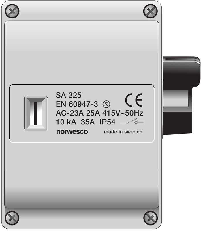 Turvakytkin Norwesco SA325, sivusta väännettävä, 3x25A, 415V, 11kW, IP54, harmaa