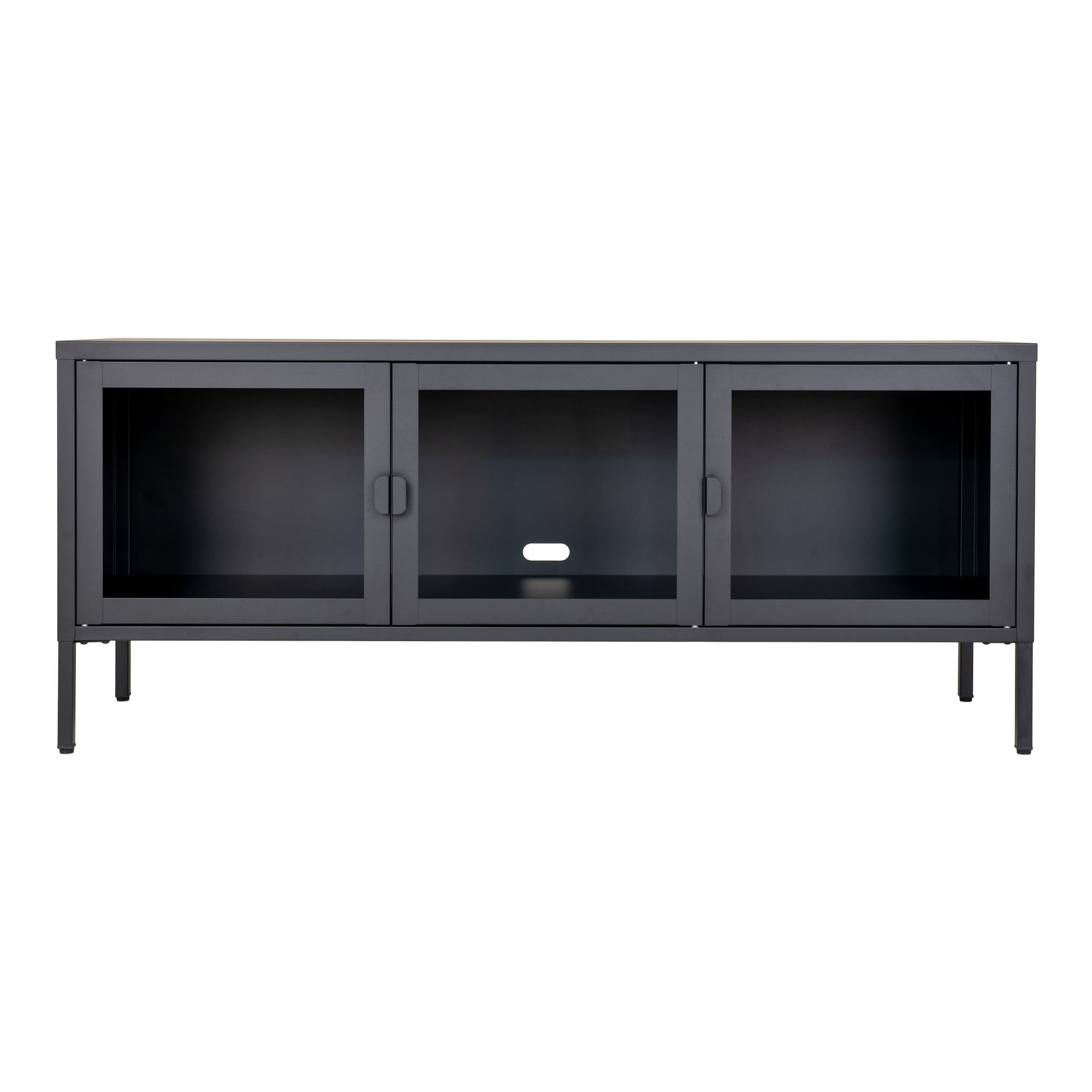 TV-taso House Nordic Brisbane, 3 lasiovea, teräs, musta, 130x40x55 cm