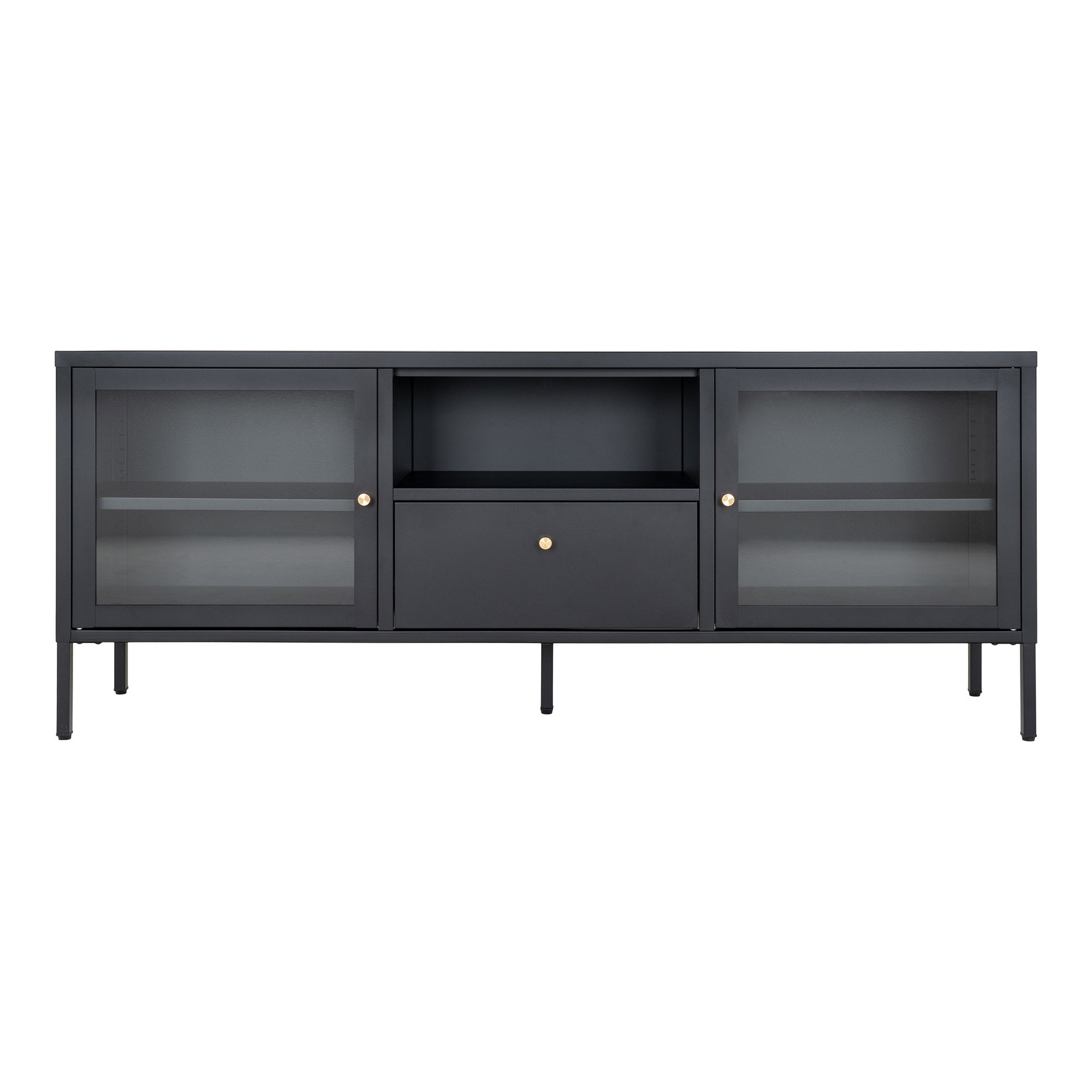 TV-taso House Nordic Dalby, 2 lasiovea, 1 laatikko, teräs, musta, 150x35x60 cm