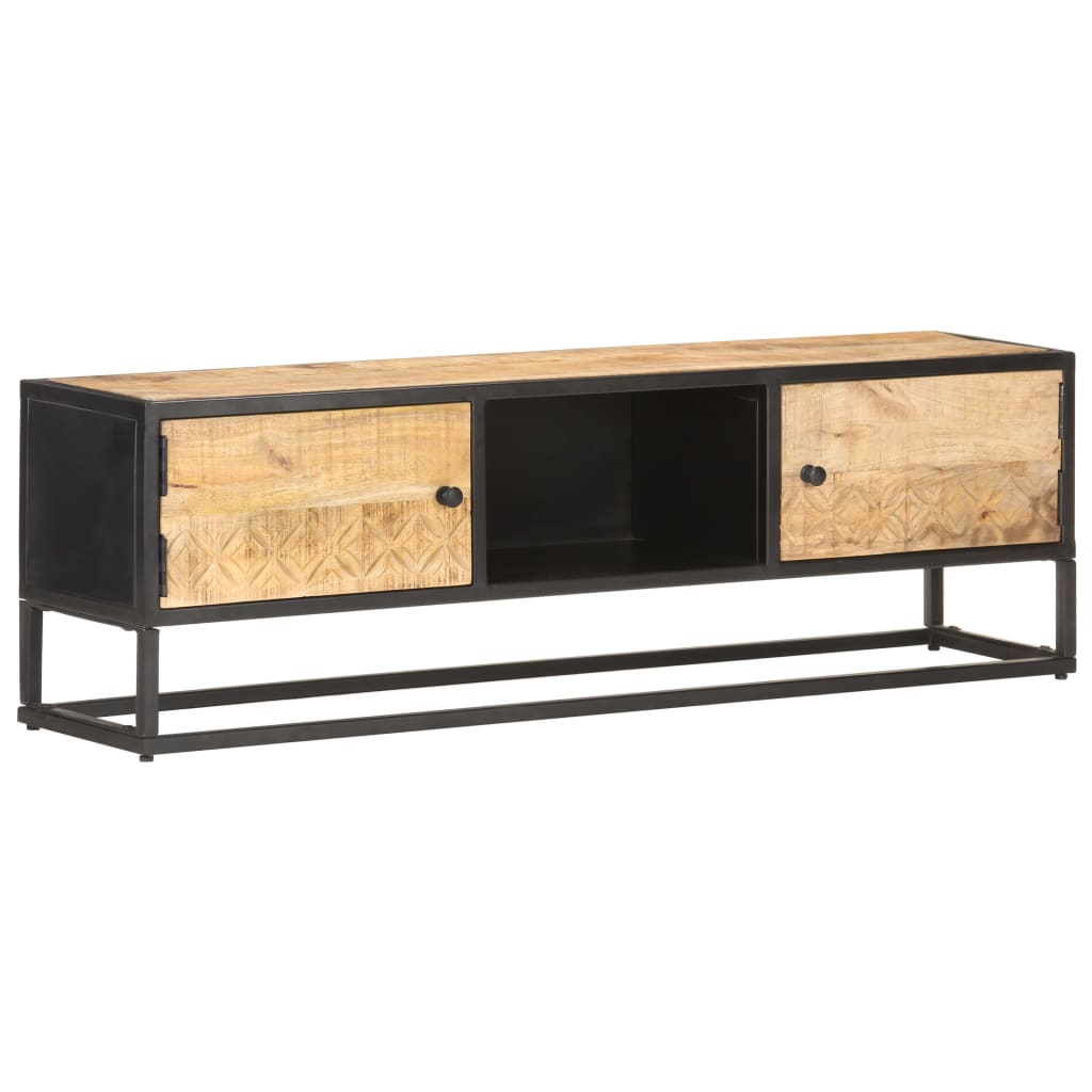 Tv-taso kaiverretulla ovella 130x30x40 cm karkea mangopuu