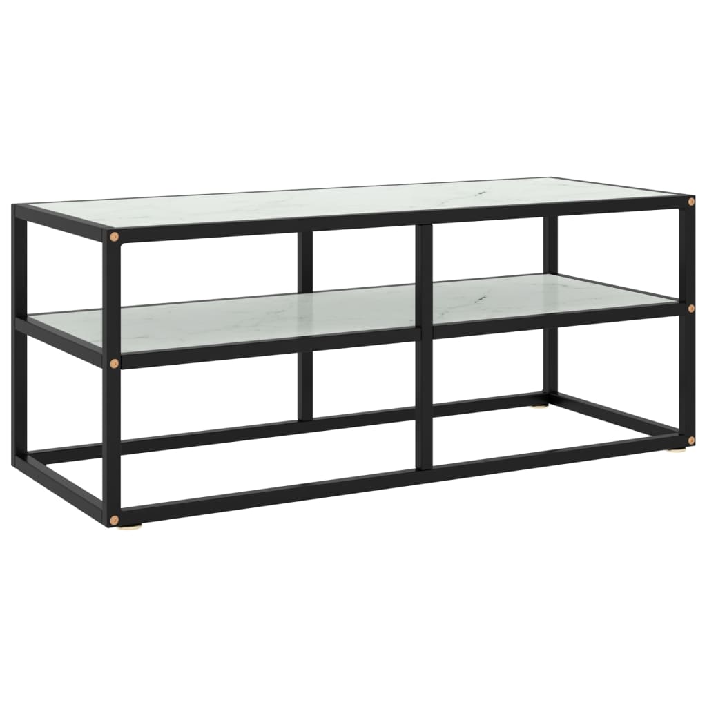 Tv-taso musta valkoisella marmorilasilla 100x40x40 cm