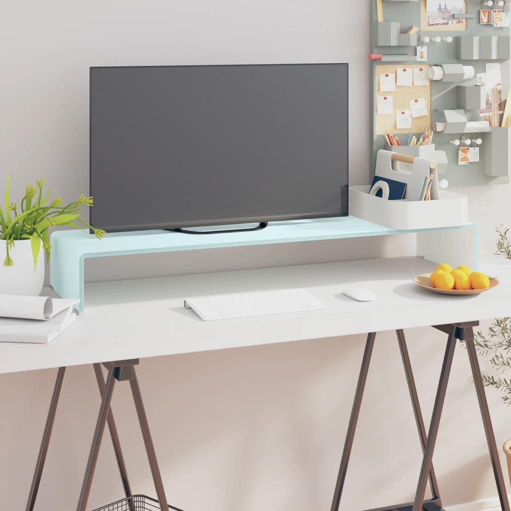 Tv-taso/näyttöteline valkoinen lasi 100x30x13 cm