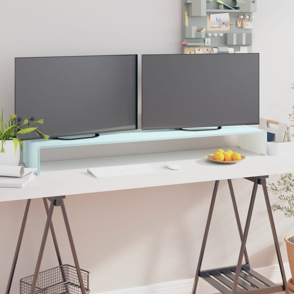 Tv-taso/näyttöteline valkoinen lasi 120x30x13 cm