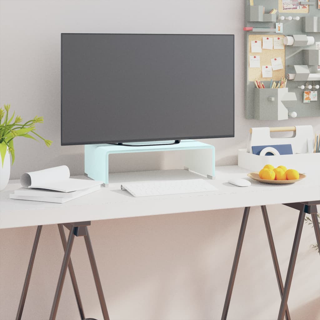 Tv-taso/näyttöteline valkoinen lasi 40x25x11 cm
