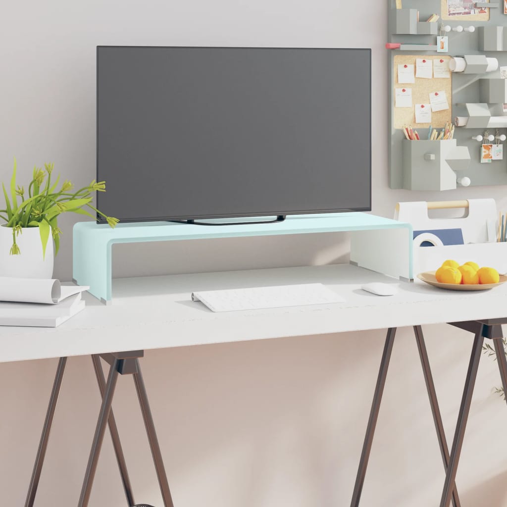 Tv-taso/näyttöteline valkoinen lasi 70x30x13 cm