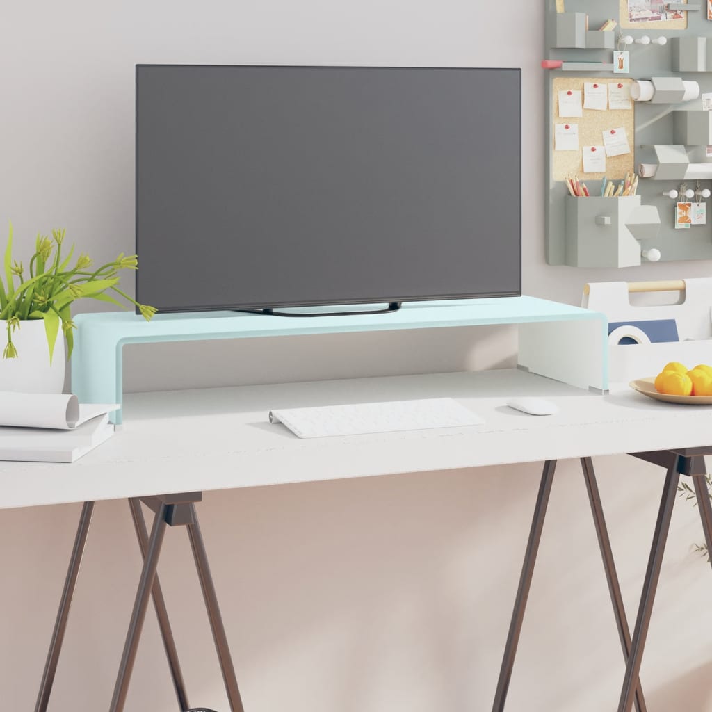 Tv-taso/näyttöteline valkoinen lasi 80x30x13 cm