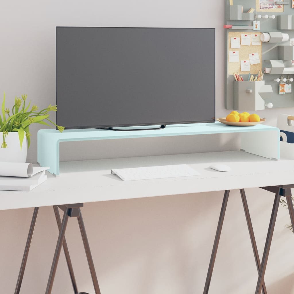 Tv-taso/näyttöteline valkoinen lasi 90x30x13 cm