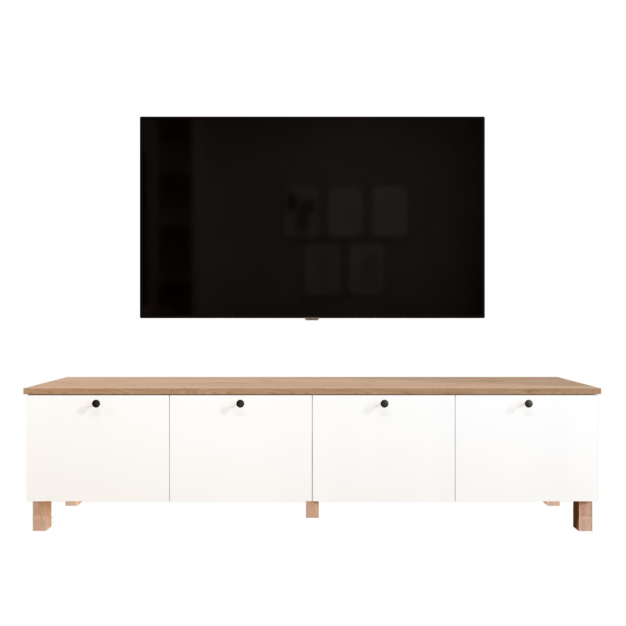 TV-taso Valento Furniture Nord ND7-SW, 180x45.6x34.1 cm, valkoinen/tammi