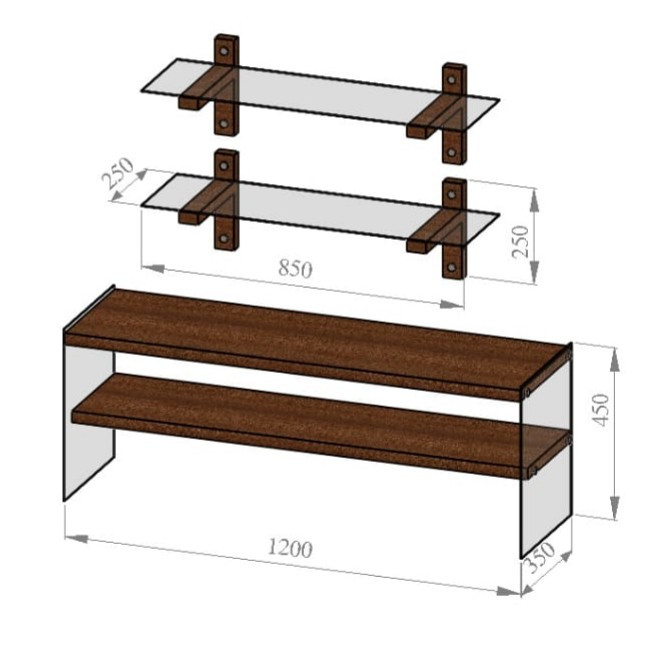 TV-taso Valento Furniture TV105, 120x45x35cm, Pähkinäpuu