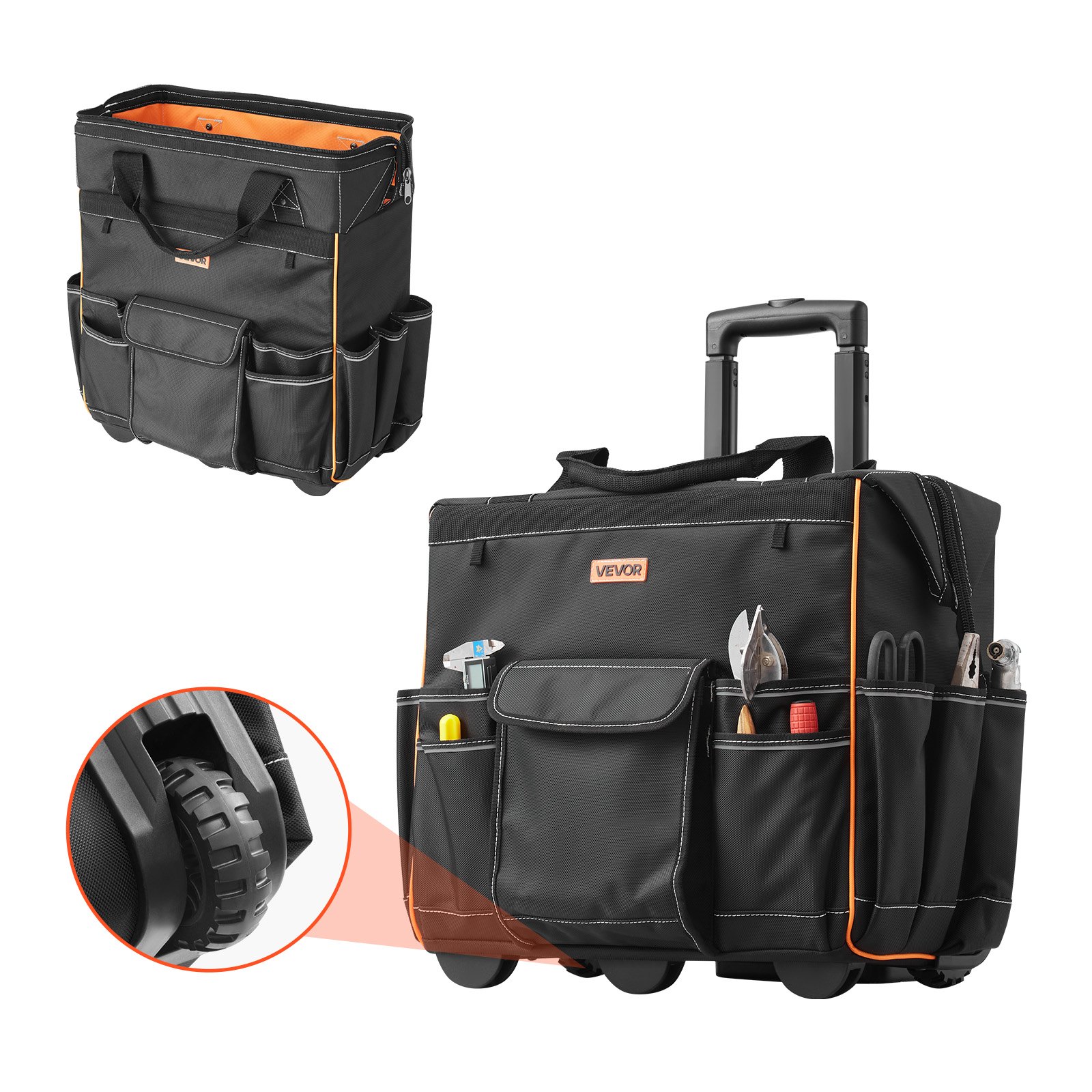 Työkalulaukku pyörillä North Craft Rolling Tool Bag, 50 kg, 460x430 mm, Musta/Oranssi